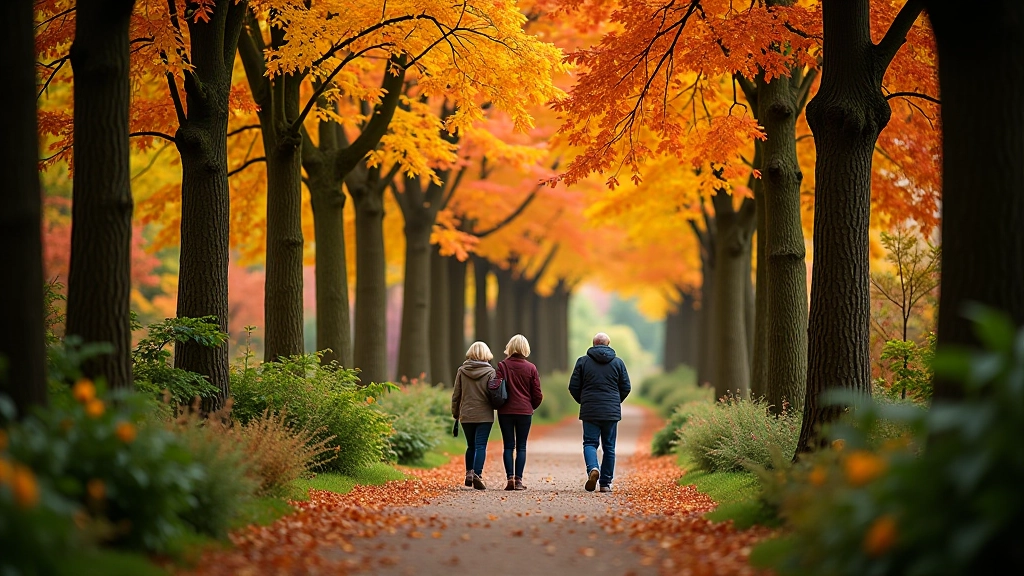 Krásný arboretum s různobarevnými stromy v podzimních barvách